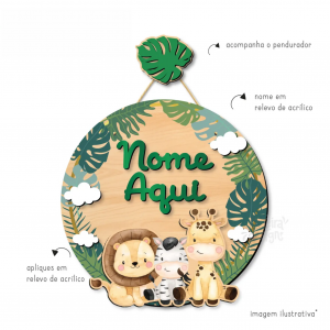 Safari Aquarela Menino Porta Maternidade Apliques em Acrílico Mdf, vinil adesivo, acrílico. 26cm diâmetro 4x0   